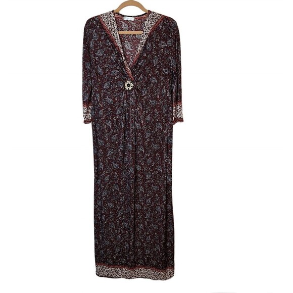 Ace Fashion Dresses & Skirts - ACE Fashion Size L Maxi Boho Dress Bead Embellished 3/4 Sleeve Paisley V Neck